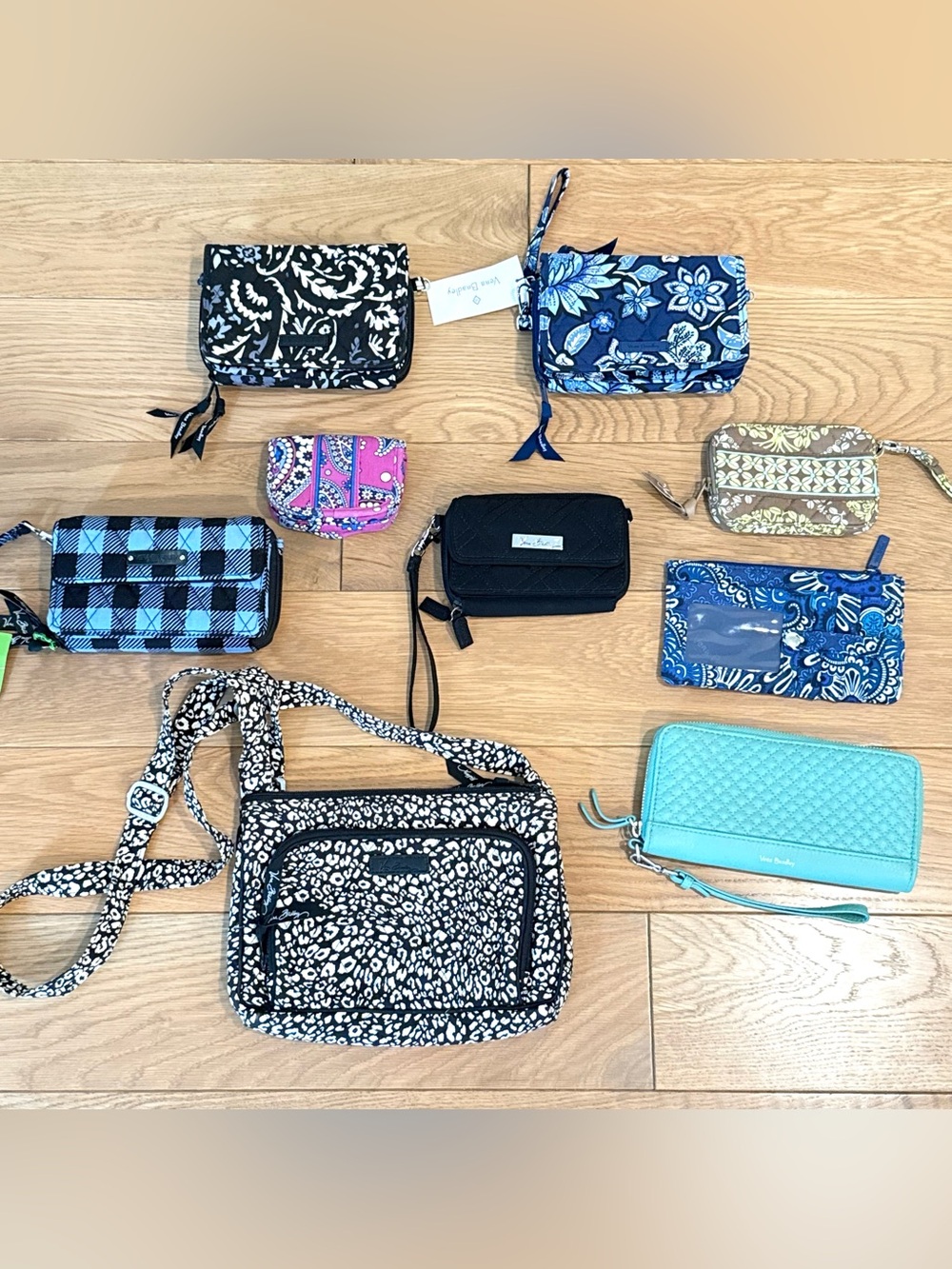 Vera Bradley Crossbody & Wallet Lot 3 In 1 Floral Check Blue Black Purses